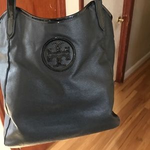 Authentic Tory Burch handbag, black w/patent strap
